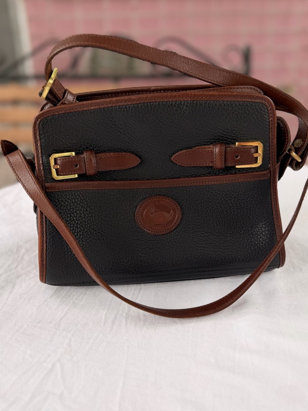 Vintage Dooney & Bourke Black and Brown All- Weather Leather Crossbody Bag